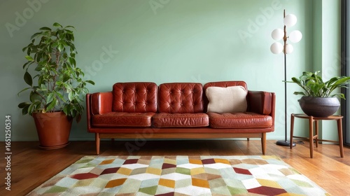 Stylish 1960s Interior with Iconic Furniture and Retro Rug