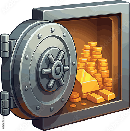 Open safe treasures: discover hidden wealth, coins, gold bars, and precious riches vector
