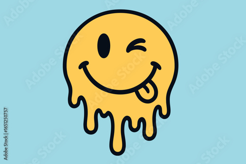 Melting smiley face vector | dripping emoji design with playful expression