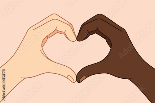 Unity and diversity vector: two hands forming heart symbol in harmony and togetherness