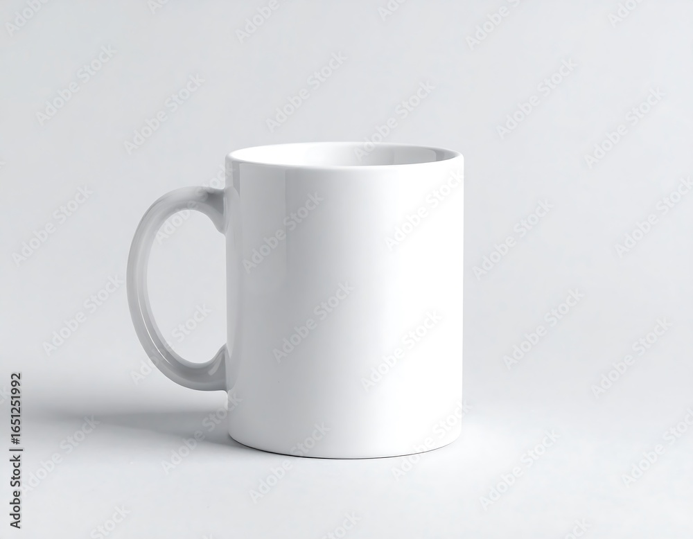Fototapeta premium Blank White Ceramic Mug on Light Gray Background.