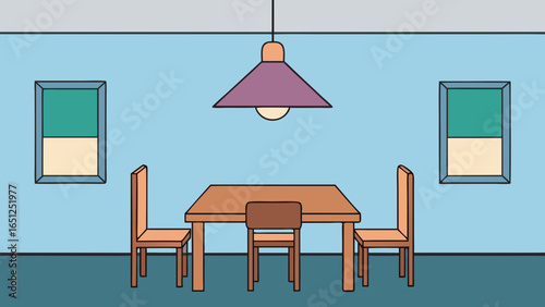 Dining room with table chairs and windows interior