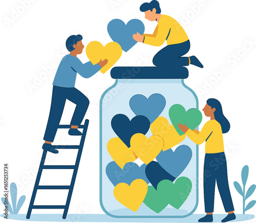 Hearts of generosity vector: compassionate giving, charity, love, donation concept