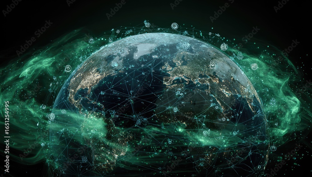 Obraz premium Global network interconnected Earth