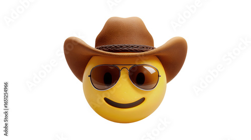 Smiley face cowboy hat sunglasses cool emoji 3D render