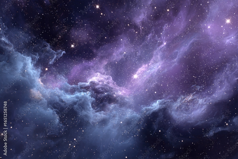 Fototapeta premium Deep space nebula swirls in purple and blue hues