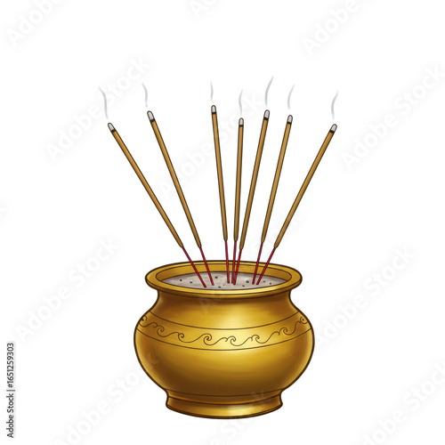 golden incense burner with burning sticks clip art preview