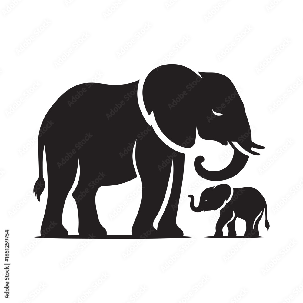 Obraz premium elephant with baby vector silhouette clip art logo design illustration. elephant baby icon set collections.