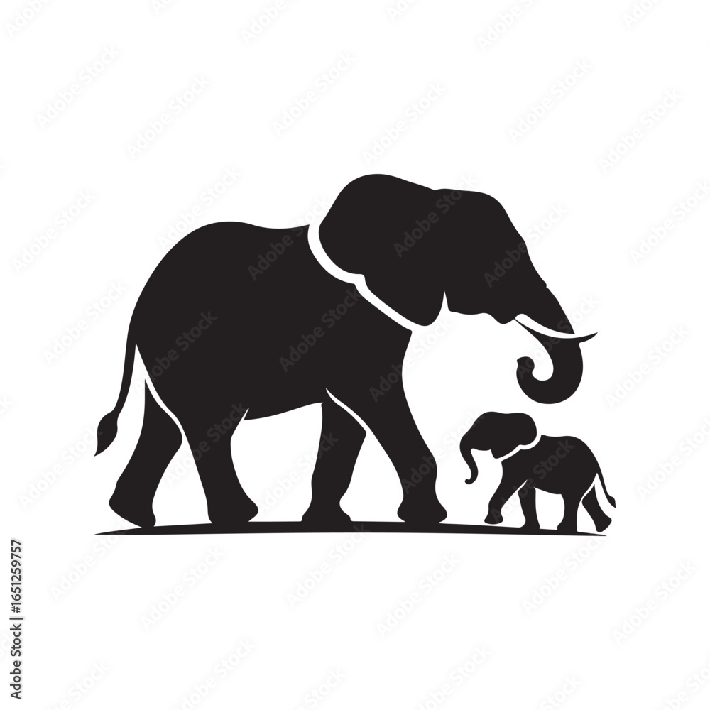 Obraz premium elephant with baby vector silhouette clip art logo design illustration. elephant baby icon set collections.