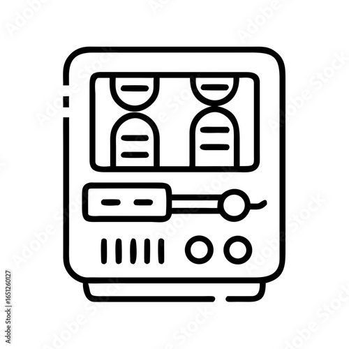 Medical monitor displaying two x-ray images, symbolizing modern diagnostic technology. Vector outline icon for health care application, website