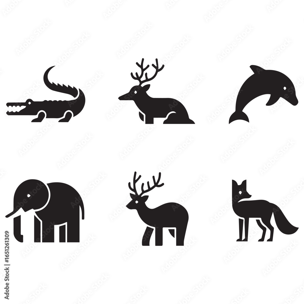 Obraz premium Collection of stylized silhouette animal icons