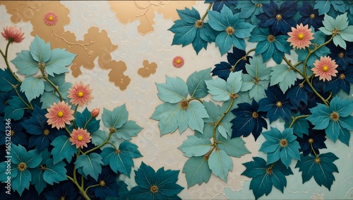 Vibrant leaves and blossoms in a dreamy floral arrangement