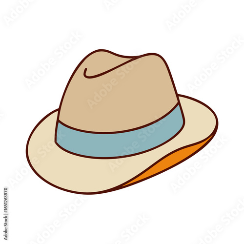 Illustration of a stylish fedora hat with blue ribbon for fashion and design projects use