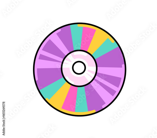 Compact disc colorful comic style element. Music disc. Isolated vector illustration.