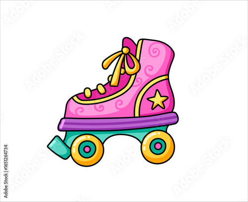 Roller skate icon. Rollerskates colorful retro footwear. Cartoon element. Isolated vector illustration.