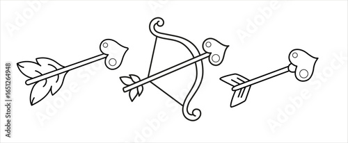 Cupid bow with arrow. Love outline icon. Arrow with heart. Isolated vector illustration.