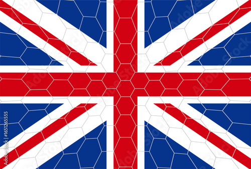 Flag of United Kingdom with Soccer Goal Net. Football Championship Concept. Vector Illustration.