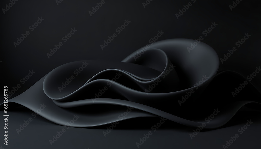 Fototapeta premium Abstract image of dark gray fabric folds creating a wave like pattern on a dark background