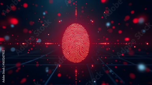 Futuristic Biometric Security A Glowing Red Fingerprint Scan in a High Tech Digital Network Environment