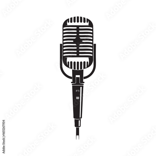 Vintage microphone vector illustration for karaoke music podcast radio broadcast audio equipment icon