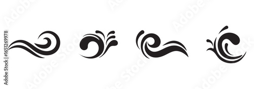 set of water waves vector illustration. Blue wave icons in different shapes and styles. Vector cartoon illustration, ocean water logotype.