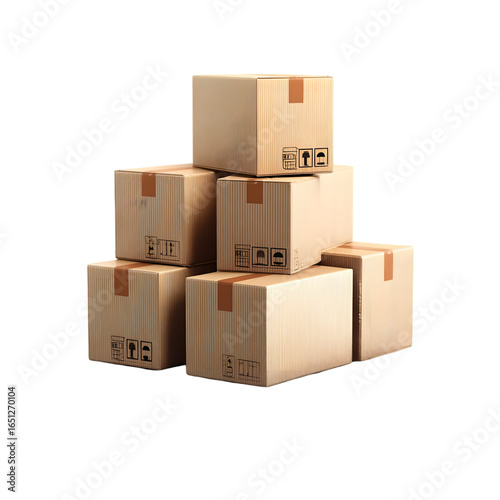 Wallpaper Mural Cardboard boxes: A stack of sturdy, brown cardboard boxes, ready for shipping or moving, arranged in a neat pile, showcasing simple elegance.  Torontodigital.ca