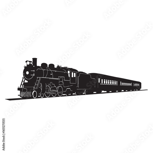 Vintage steam train locomotive vector illustration black and white clip art graphic design