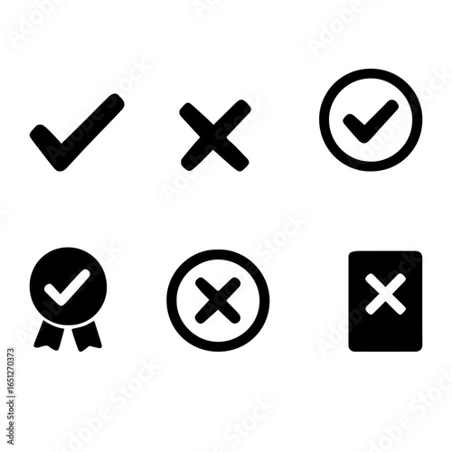 Check marks and cross symbols vector set for ui design and approval or rejection concepts and correct icons