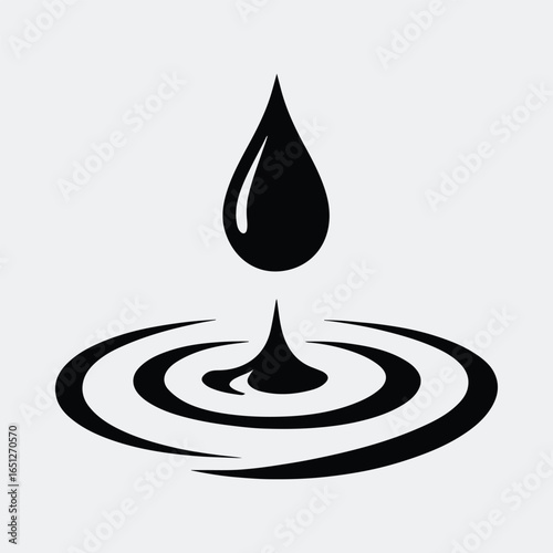 Silhouette Water drop falling into water with ripples vector illustration