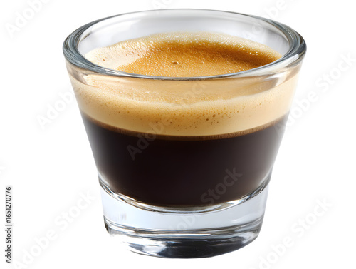 Wallpaper Mural Espresso Shot: A close-up shot showcases the rich, dark allure of a freshly brewed espresso, complete with a perfect crema topping in a clear glass. Torontodigital.ca