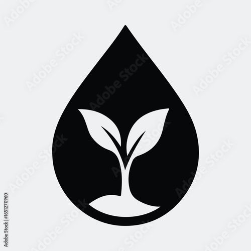 Silhouette water drop with plant inside vector illustration