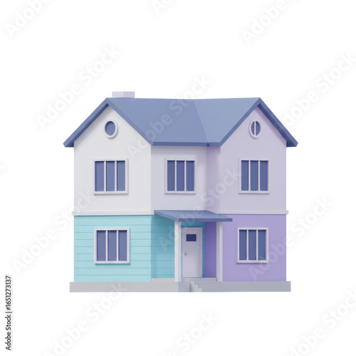 Two Story House 3D Rendering Pastel Colors
