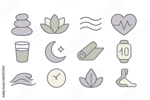 Wellness and relaxation icons for a mindful lifestyle