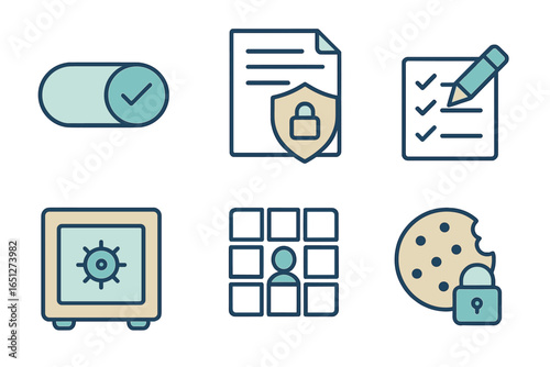 Security icons representing data protection and privacy measures