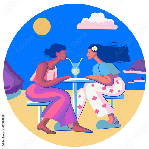 Shared Cocktail Beach Date Vector Art
