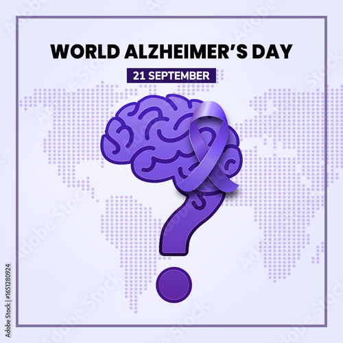 World Alzheimers Day Awareness Concept With Brain and Purple Ribbon