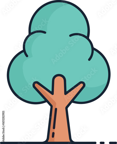 Illustration of a tree with a brown trunk and green leaves on a white background.
