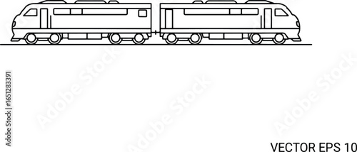 Illustration of a train with two cars on a railway track.