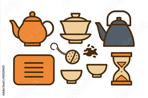 Tea brewing tools and accessories in a vector illustration