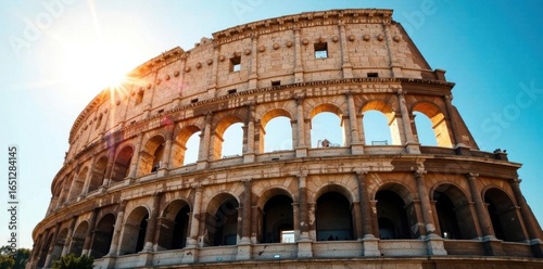 Sunlit Colosseum facade, weathered stone detail, texture, stone, day