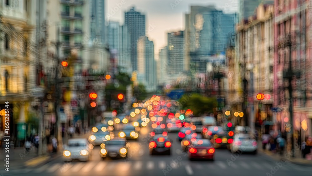 Naklejka premium Blurred city street at dusk