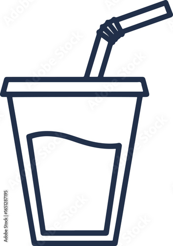 Outline illustration of a drink in a plastic cup with a straw.