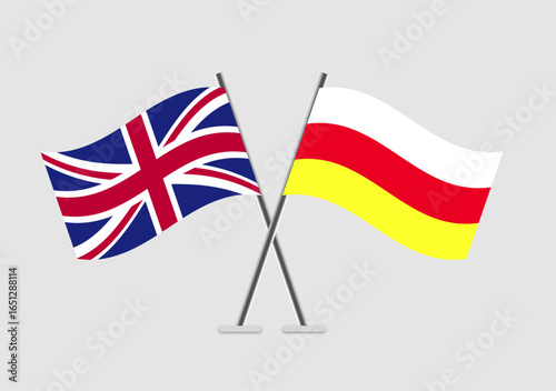 United Kingdom and North Ossetia vector flags arranged in centered symmetry