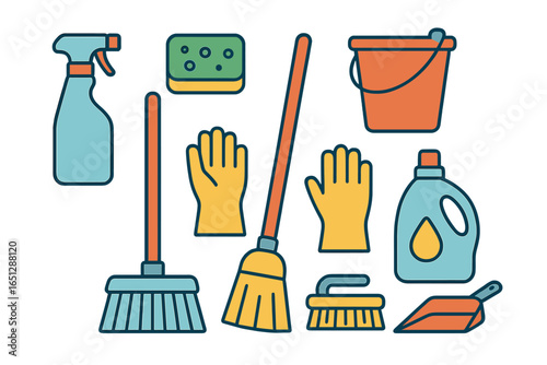 Cleaning tools collection for effective household chores tasks