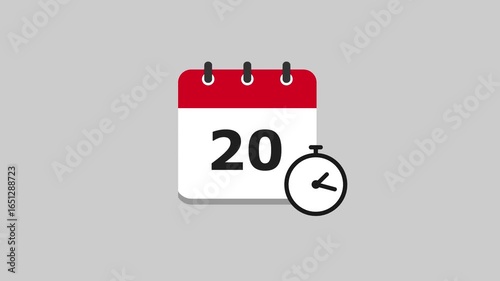 Date change on the calendar page animation with clock timer on gray and green screen background. Schedule, appointment, important date concept. 4K seamless video motion graphic. Date counting calendar