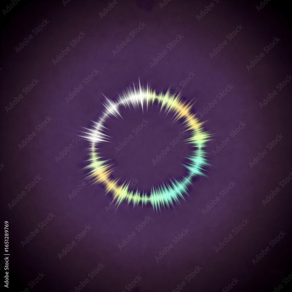 Fototapeta premium Digital Sound Wave Circle : A vibrant visualization of sound waves forms a dynamic circle, with spectrum of color, highlighting the essence of sound. 