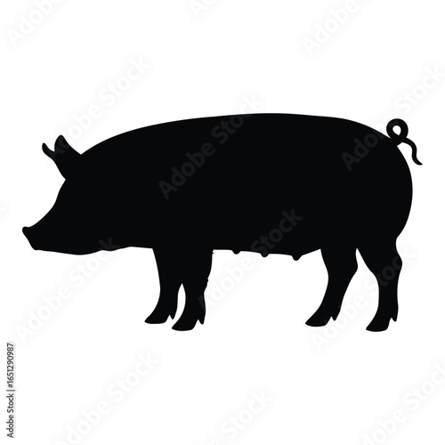 Silhouette of a Pig Farm Animal Livestock Icon Isolated on White Background Representing Agriculture and Food Production