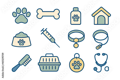 Pet care essentials vector illustration for pet owners and shops