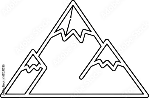 Stylized mountain range illustration with three peaks inside a triangle outline.