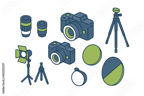 Collection of photography equipment in vector illustration style